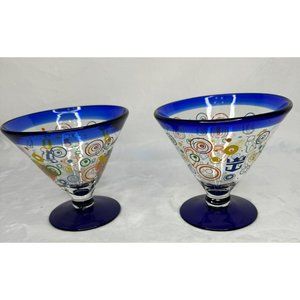 Pair of Royal Caribbean Stemless Martini Glasses With Cobalt Blue Rim 2009